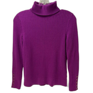 Talbots Button Cuff Ribbed Turtleneck Sweater Violet Size Mp